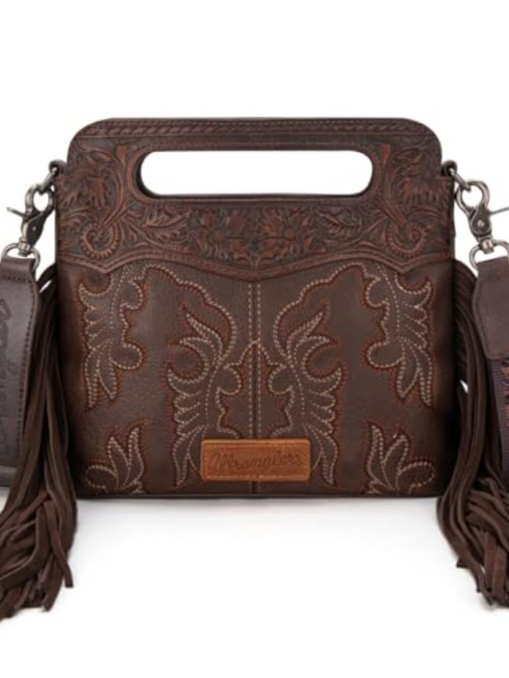 Western Embroidered Crossbody Purse with Fringe and Adjustable Strap